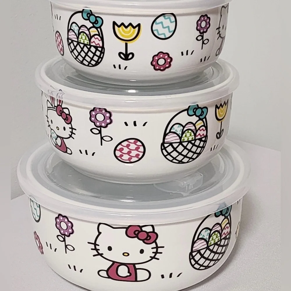Hello Kitty Easter Spring Nesting Bowls with Pressure Release Lids